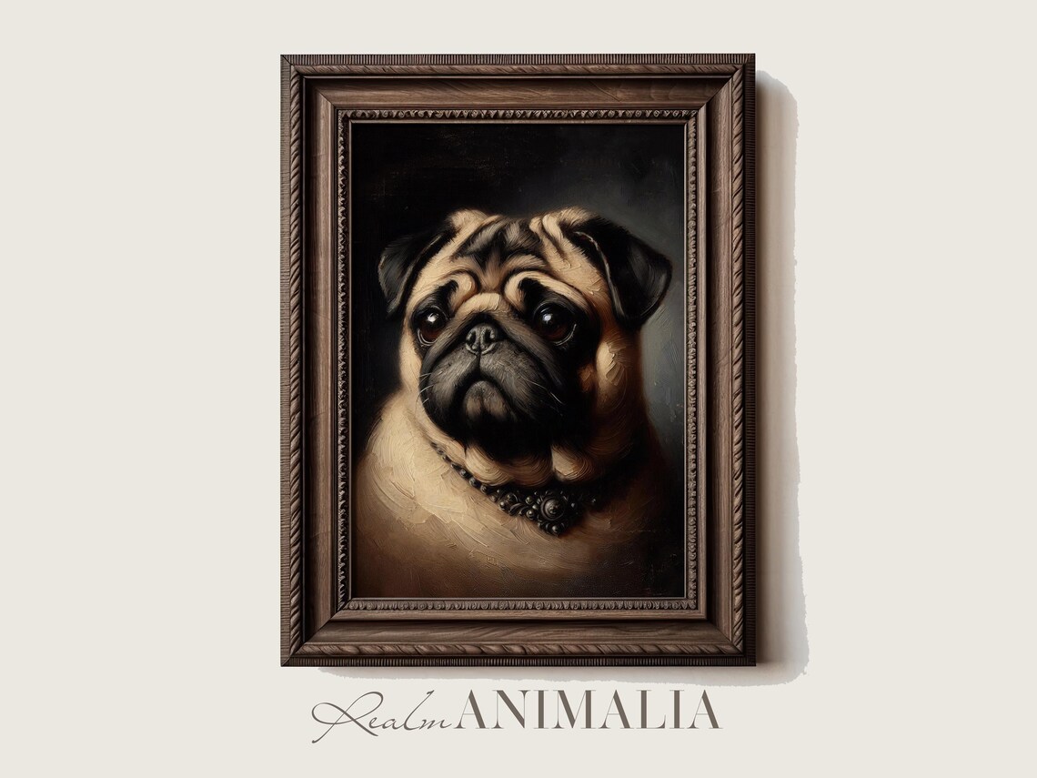 Pug Portrait Painting, Vintage Style Pet Art Print - Image 4