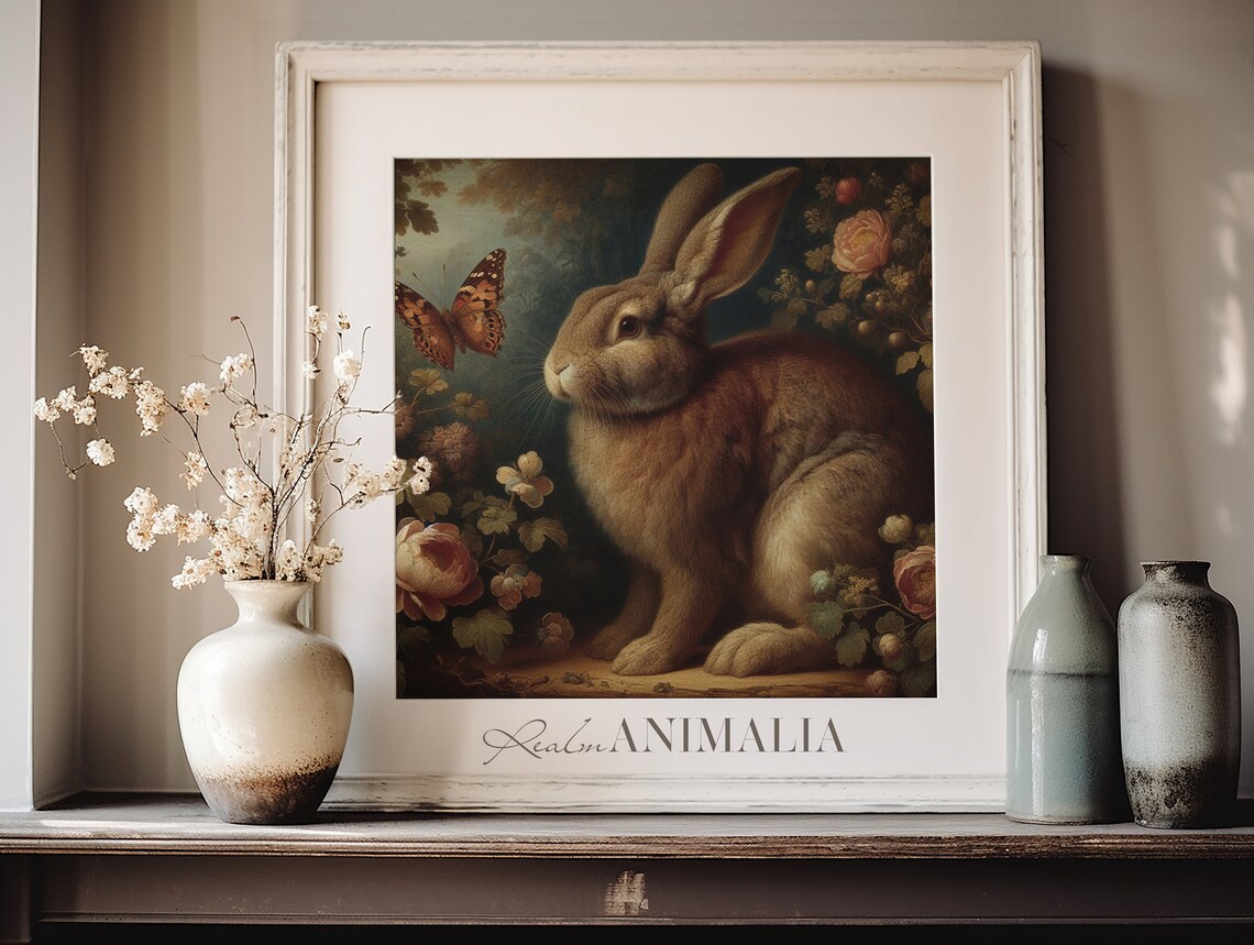 Vintage Rabbit and Butterfly, Antique Spring Art Print - Image 2