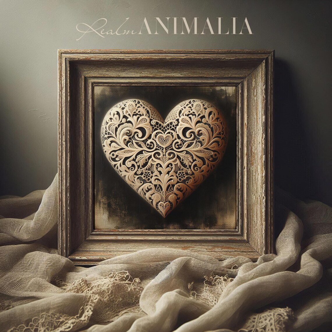 Ornate Victorian Lace Heart Filigree Neutral Romantic Wall Art Print - Image 3
