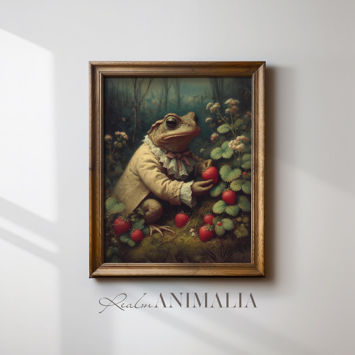 Dressed Toad Picking Ripe Strawberries Whimsical Fairytale Forest Poster - Image 4