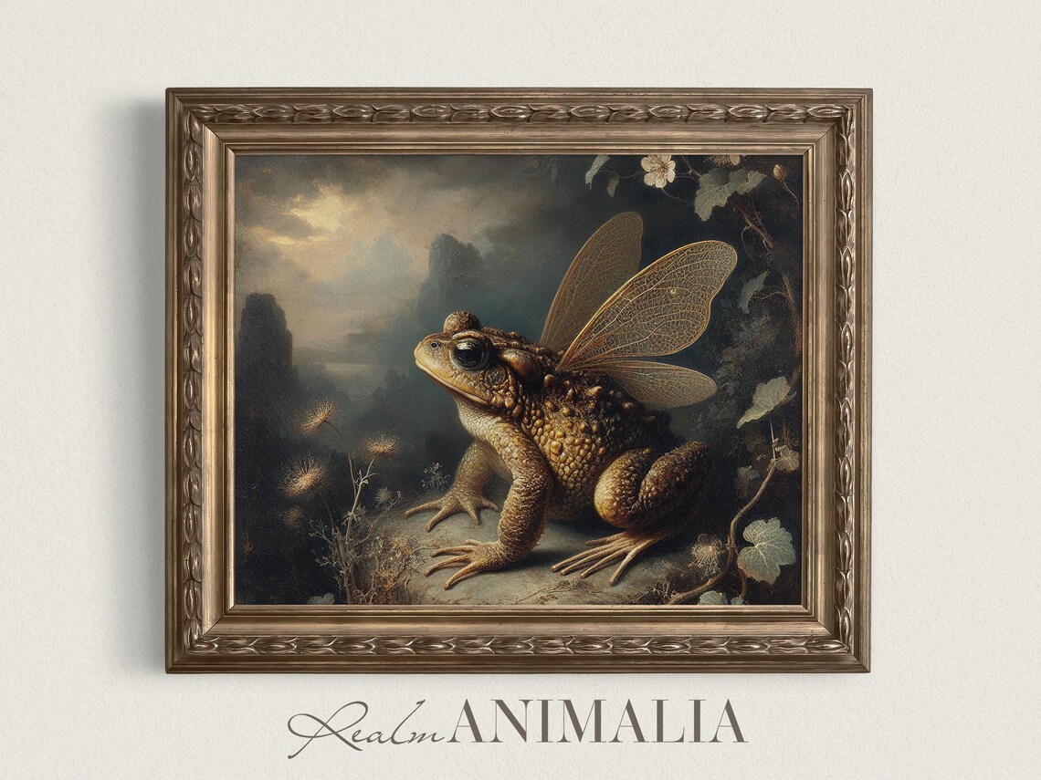 Winged Fairy Toad In Dark Moonlit Forest Fantasy Painting Poster