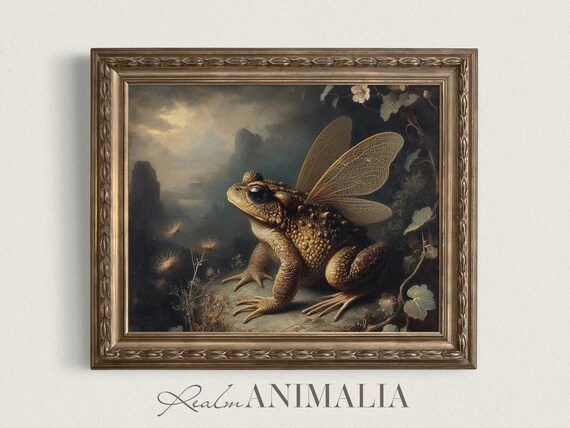 Fairy Toad Art Print Moody Fairytale Wall Art Whimsical Vintage Storybook Painting Whimsical Fantasy Animal Art Print Td024