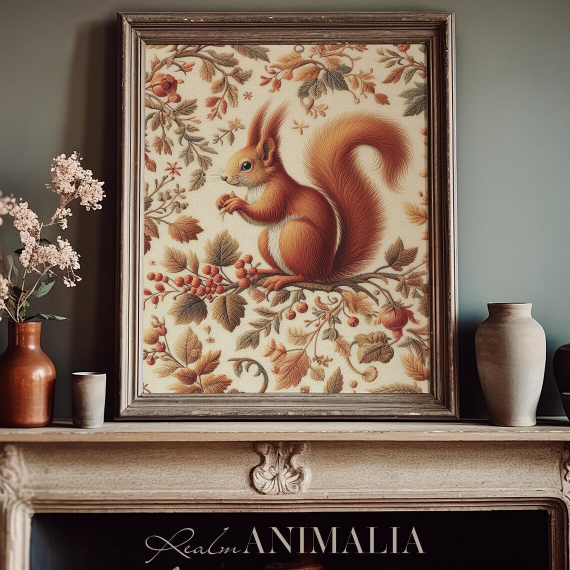 Fall Squirrel Textile Art Print, Vintage Wildlife - Image 2