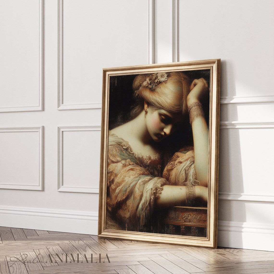 Vintage Melancholy Woman Portrait Leaning On Arm Dark Romantic Art Poster - Image 3