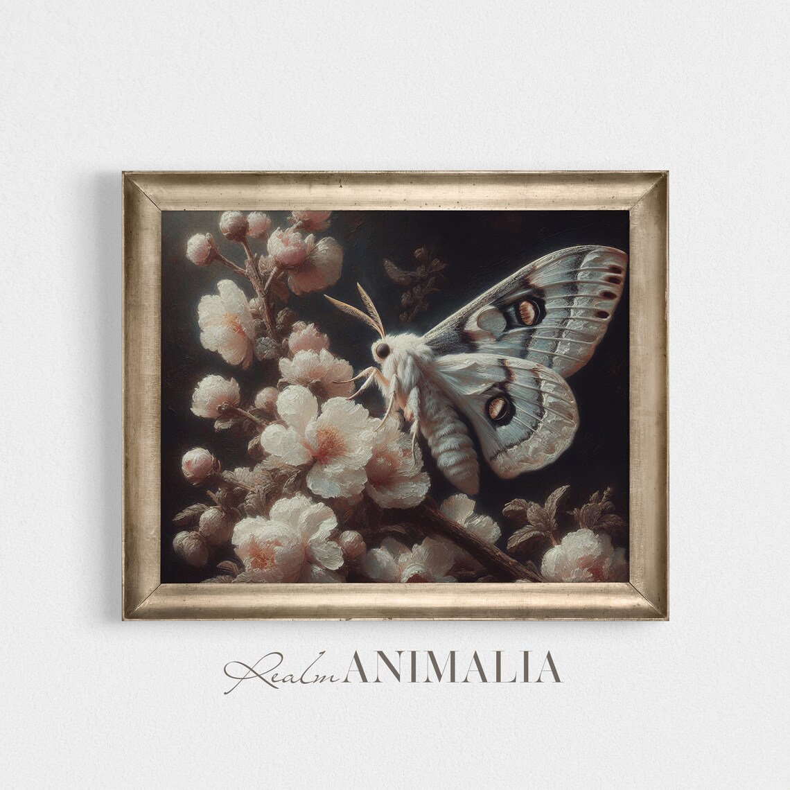 White Moth Print, Moody Vintage Insect Wall Art - Image 2