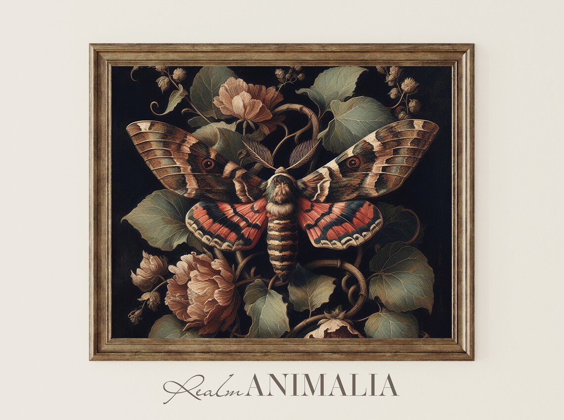 Moth Print, Dark Academia Gothic Wall Art