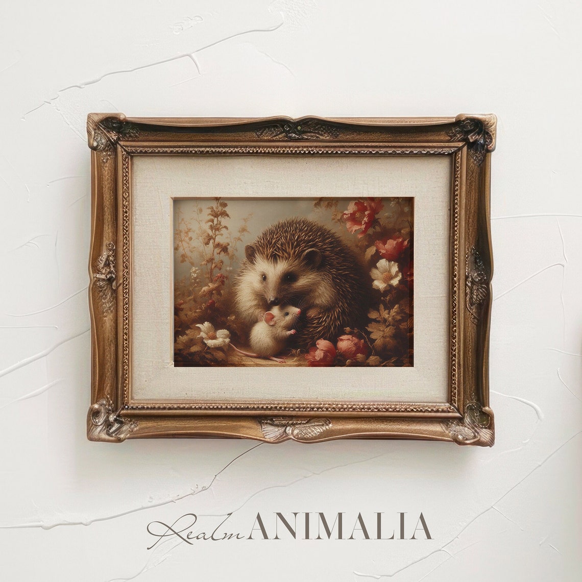 Hedgehog And Mouse Friends Vintage Print Animal Friendship Poster Cute Wildlife Animal Painting Floral Nature Wall Art Af002 - Image 3
