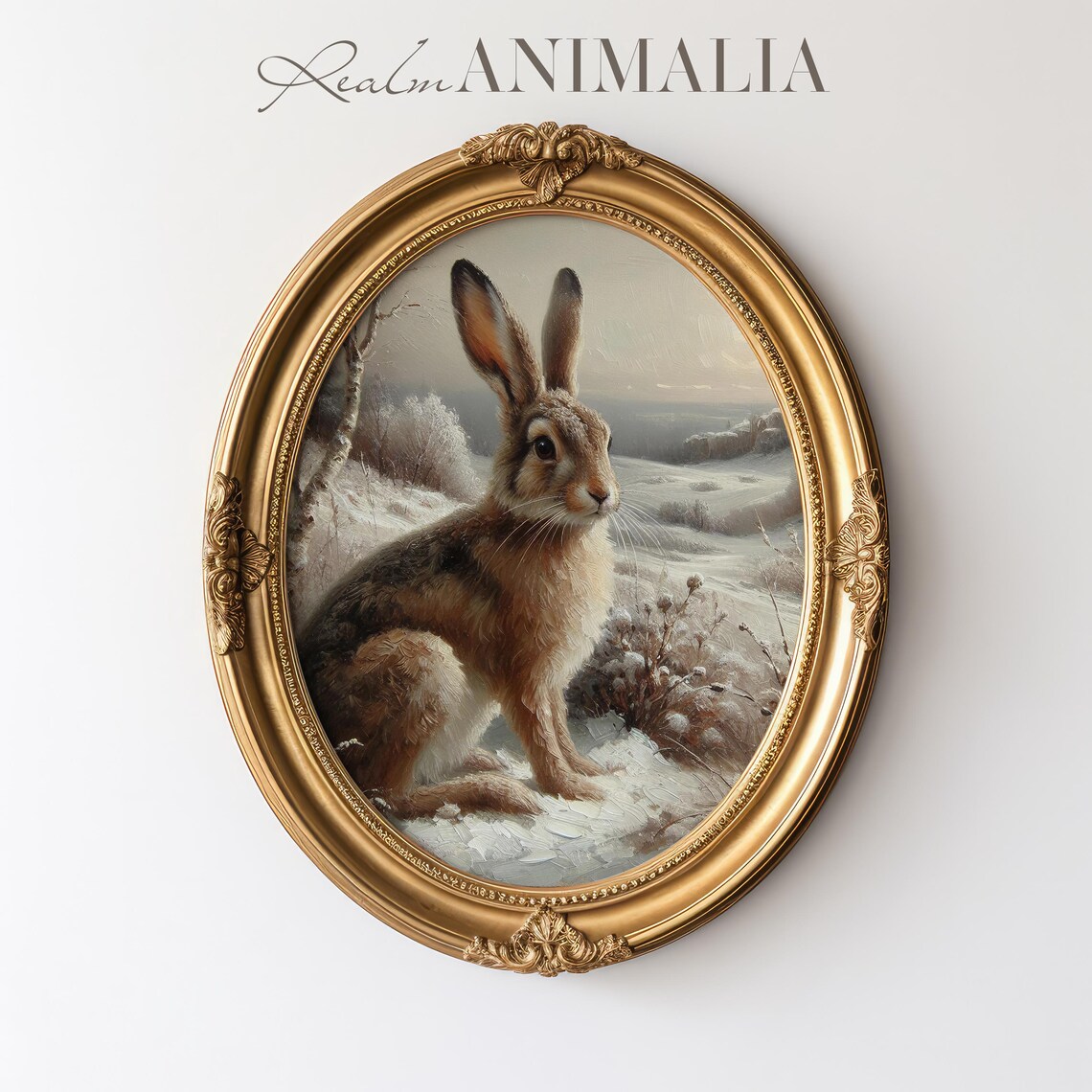Brown Hare In Snowy Winter Landscape Misty Woodland Wildlife Poster - Image 3