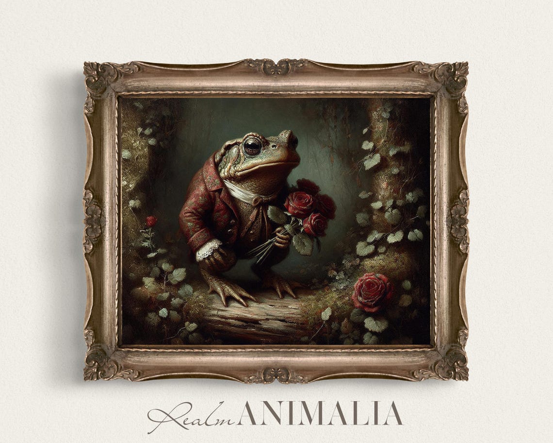 Storybook Toad Gentleman With Red Roses Romantic Forest Poster