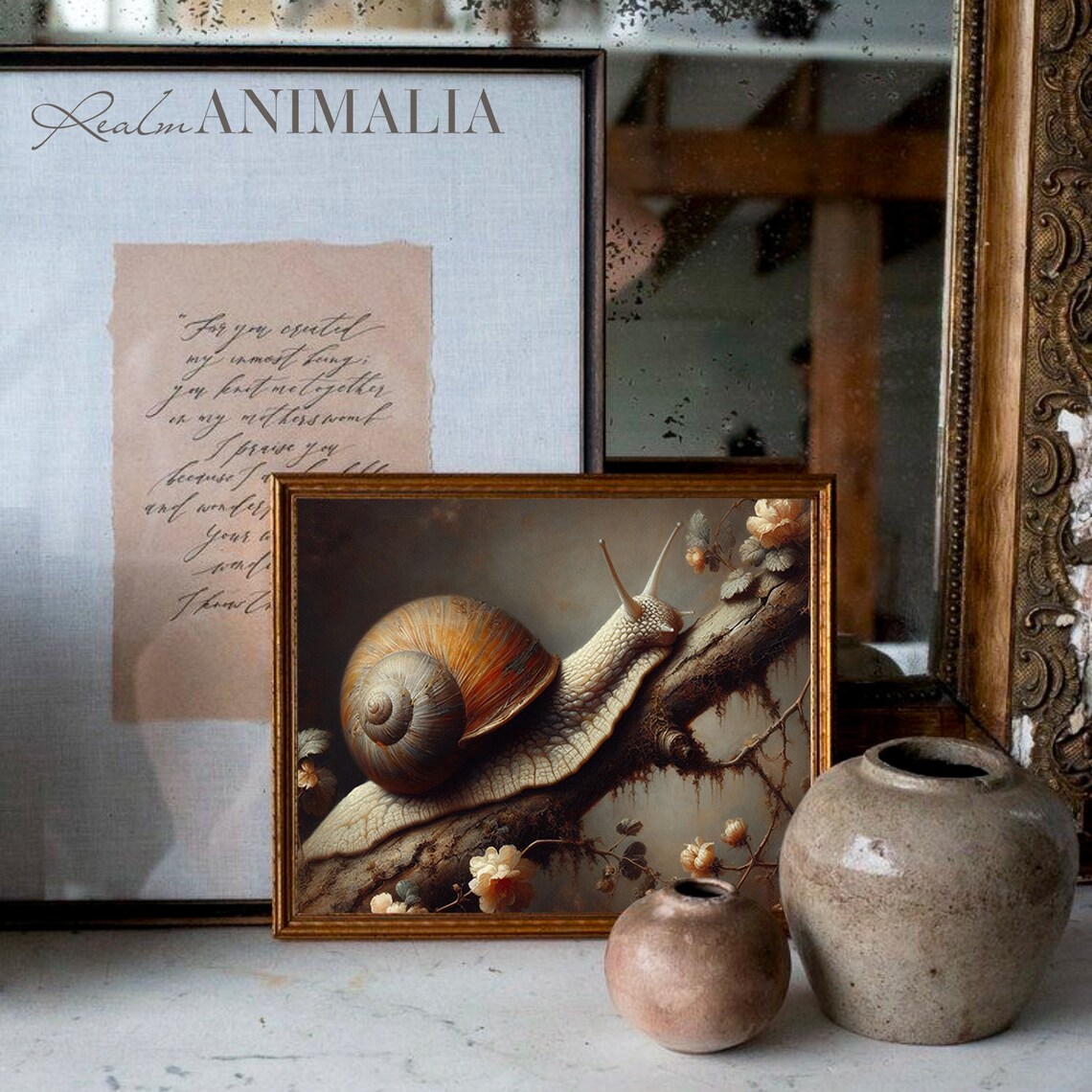 Vintage Snail Art Print, Moody Botanical Cottagecore - Image 3