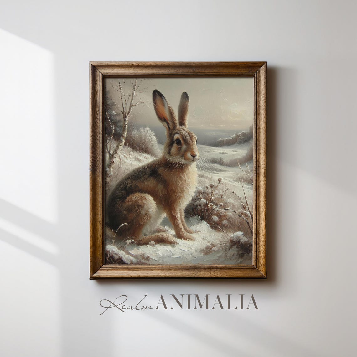 Brown Hare In Snowy Winter Landscape Misty Woodland Wildlife Poster - Image 4