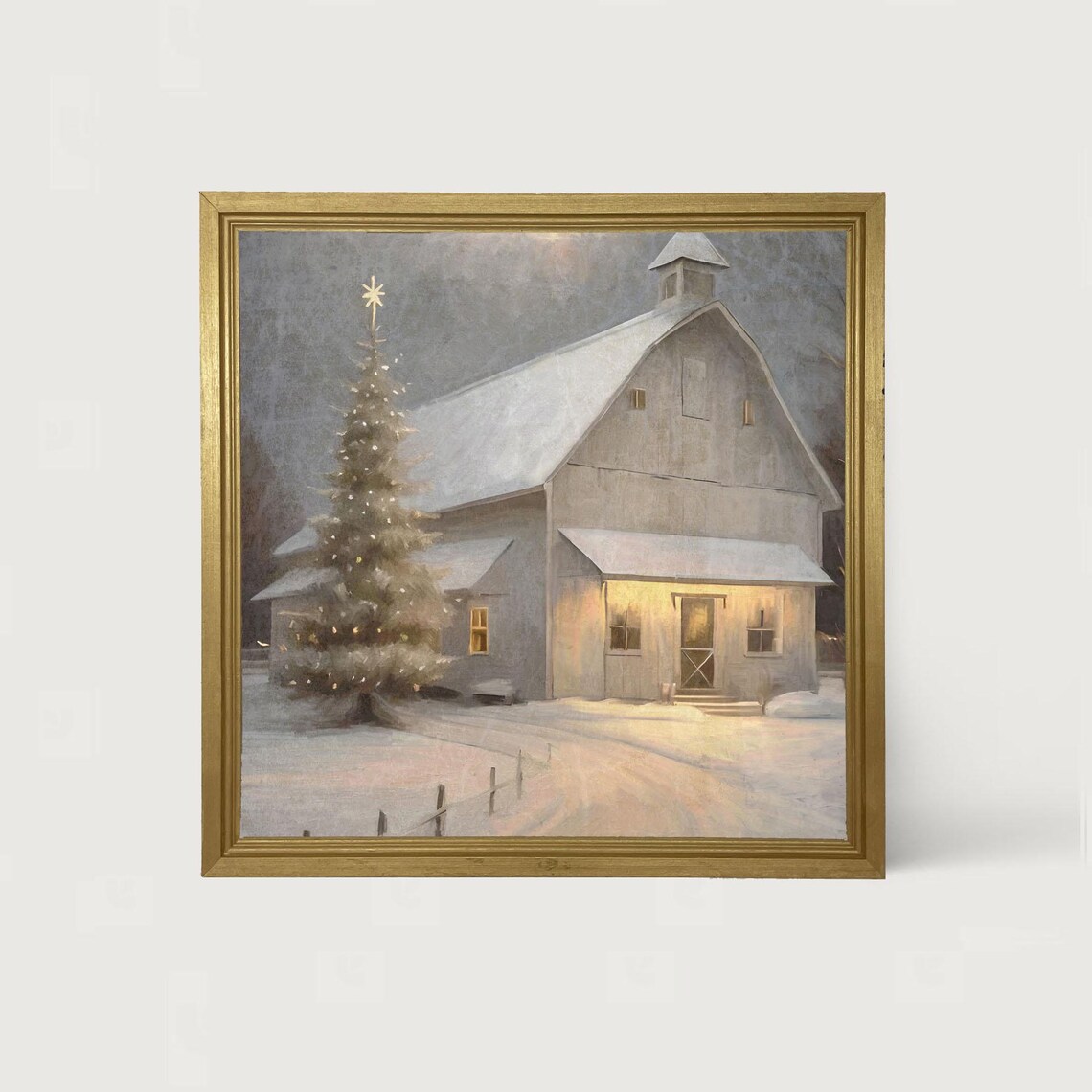 Christmas Night Farm Art Print, Rustic Country Decor
