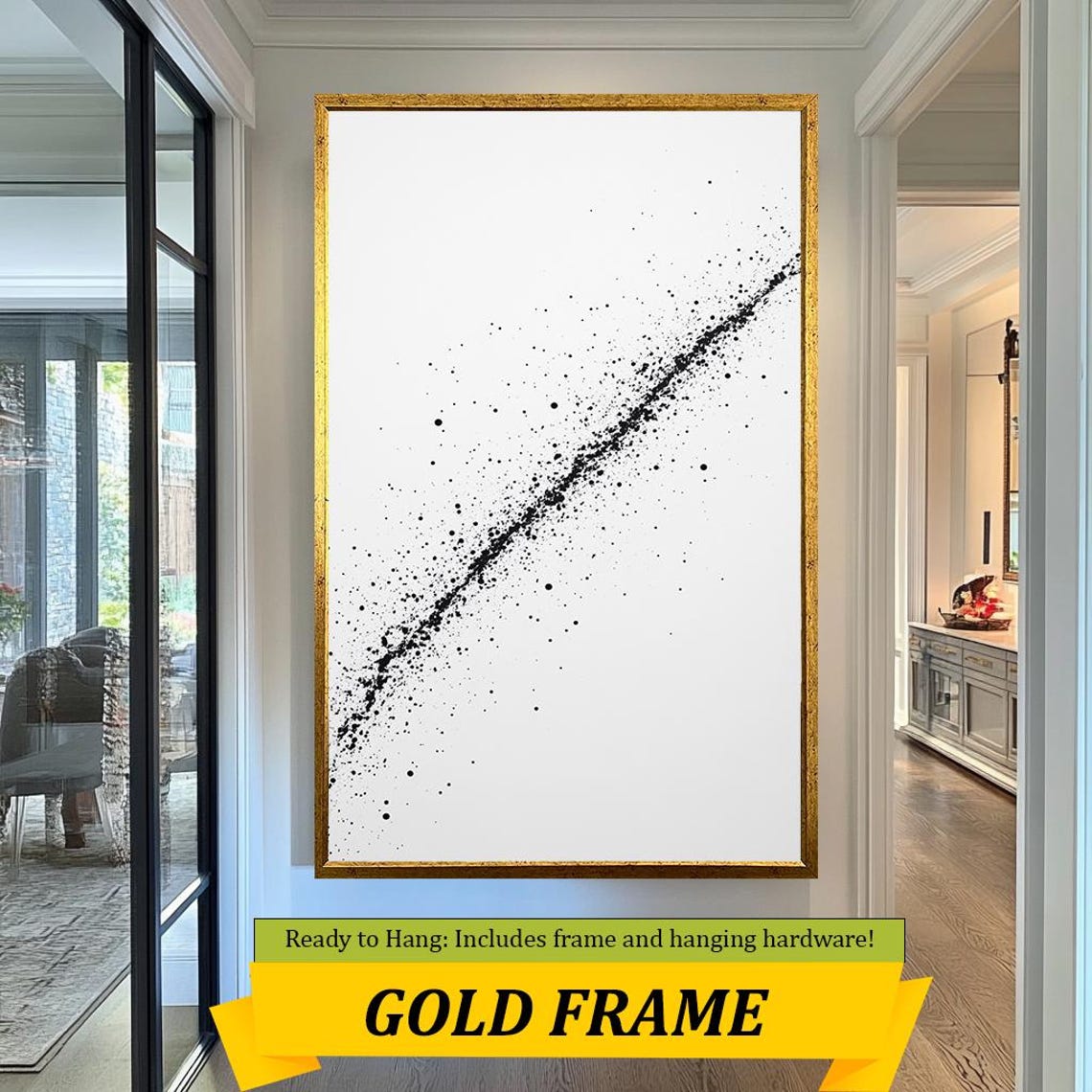 Minimalist Black Ink Splatter Diagonal Streak White Abstract Wall Art - Image 3