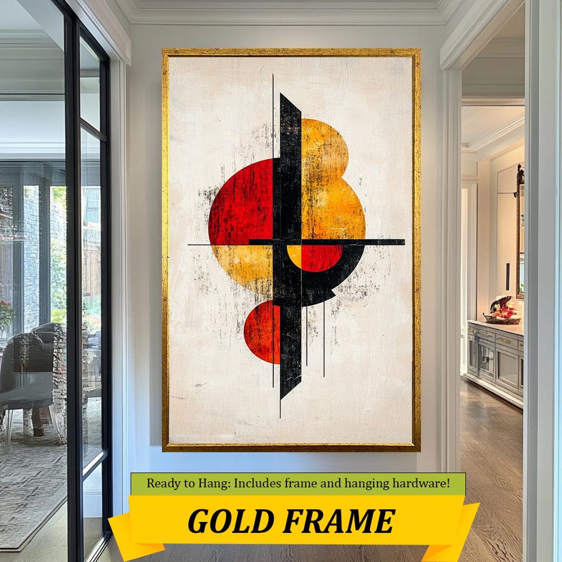 Minimalist Geometric Circles Red Gold Black Cream Abstract Wall Art - Image 3