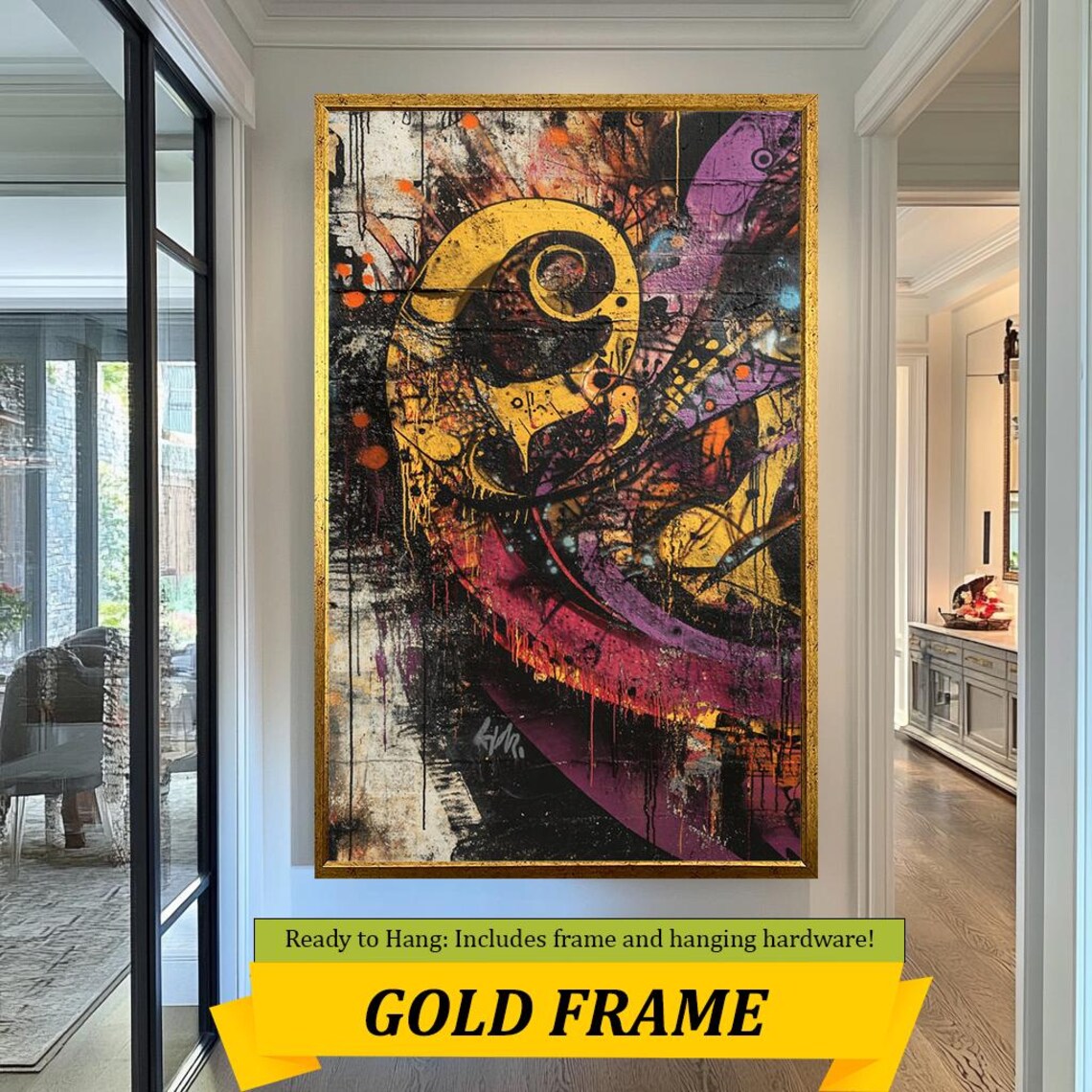 Bold Abstract Graffiti Yellow Purple Urban Street Style Wall Art - Image 3