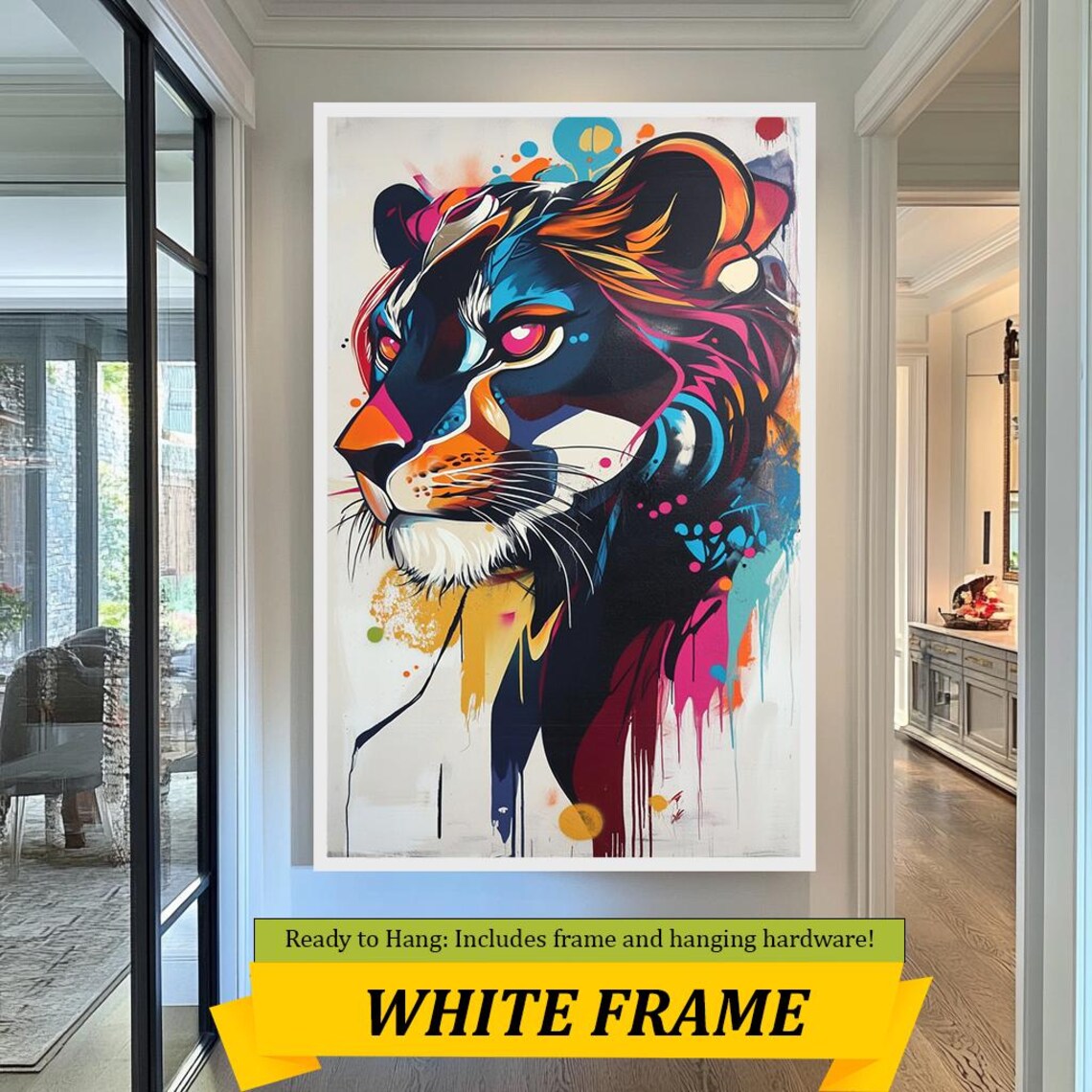 Colorful Graffiti Lioness Pop Art Neon Paint Splatter Wild Cat Wall Art Poster - Image 3