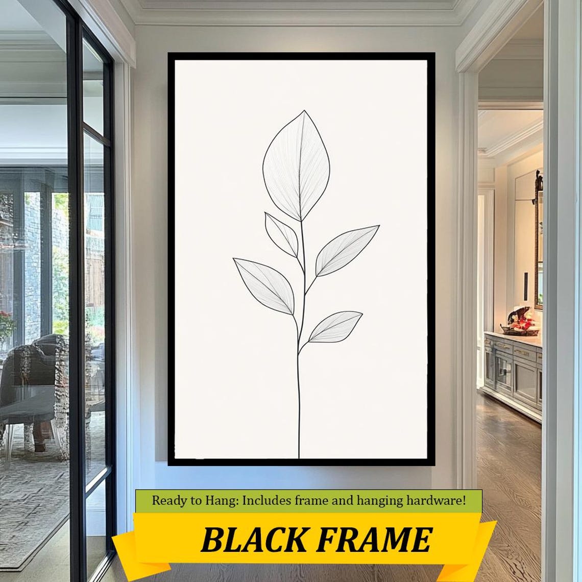 Minimalist Botanical Line Art Single Stem Leaves Drawing Wall Art - Image 3