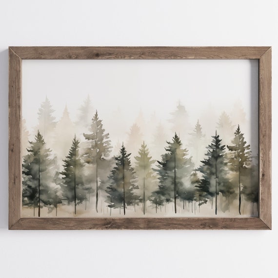 Moody Winter Forest Wall Art Christmas Wall Art Christmas Tree Print Fir Tree Art Christmas Prints Winter Wall Art Watercolor