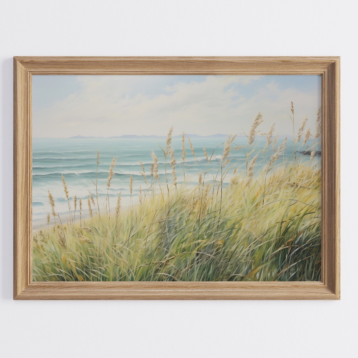 Beach Dune Grass Golden Turquoise Ocean Vintage Coastal Poster