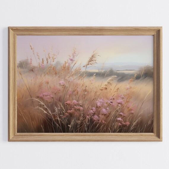 Golden Wheat Field Wildflowers Dawn Prairie Landscape Wall Art