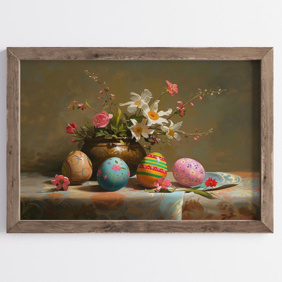 Easter Flowers Moody Wall Art Flower Print Dark Academia Egg Decor Cottagecore Spring Artwork Floral Bouquet