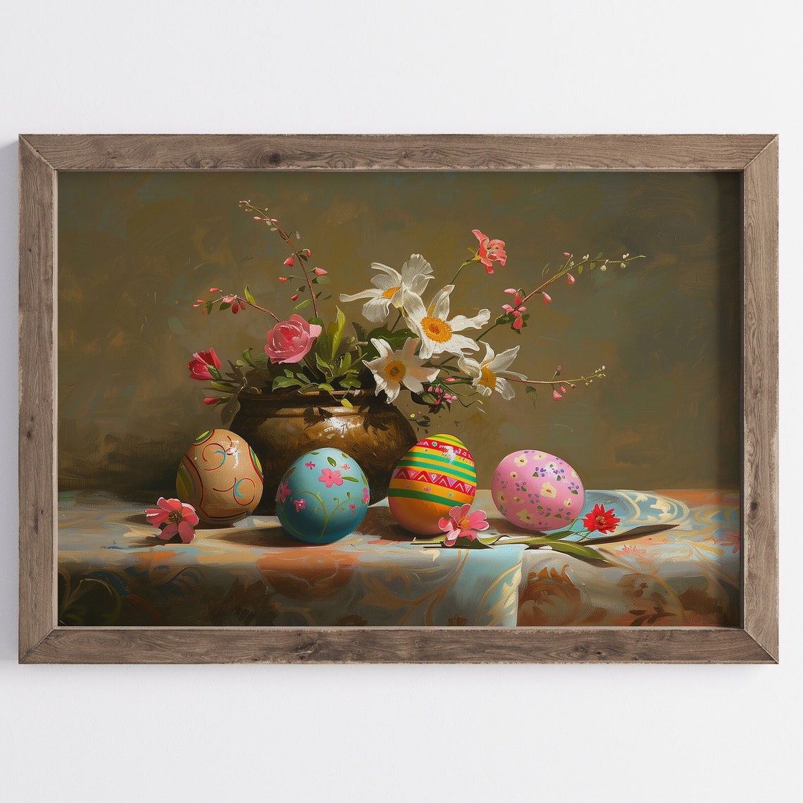 Easter Egg Still Life Daffodil Vase Moody Vintage Floral Poster