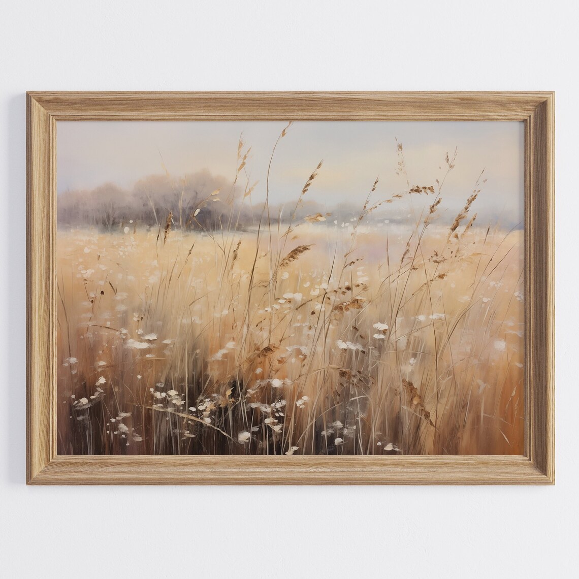 Golden Wheat Field with Wildflowers in Warm Autumn Meadow Poster