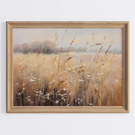 Golden Wheat Field with Wildflowers in Warm Autumn Meadow Poster