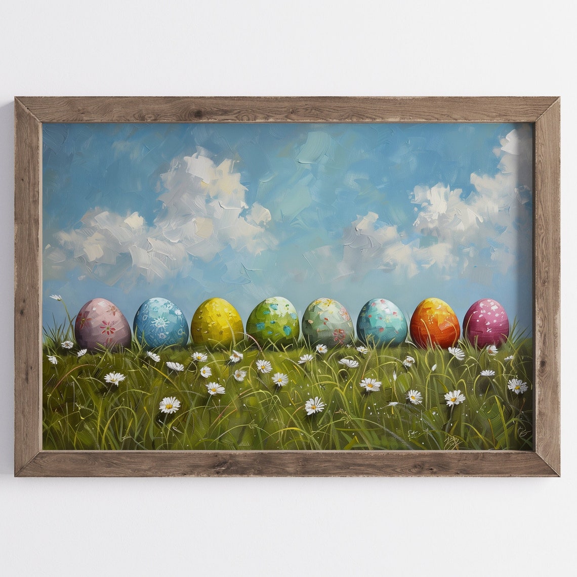 Painted Easter Eggs Spring Hill Oil Painting Farmhouse Wall Art