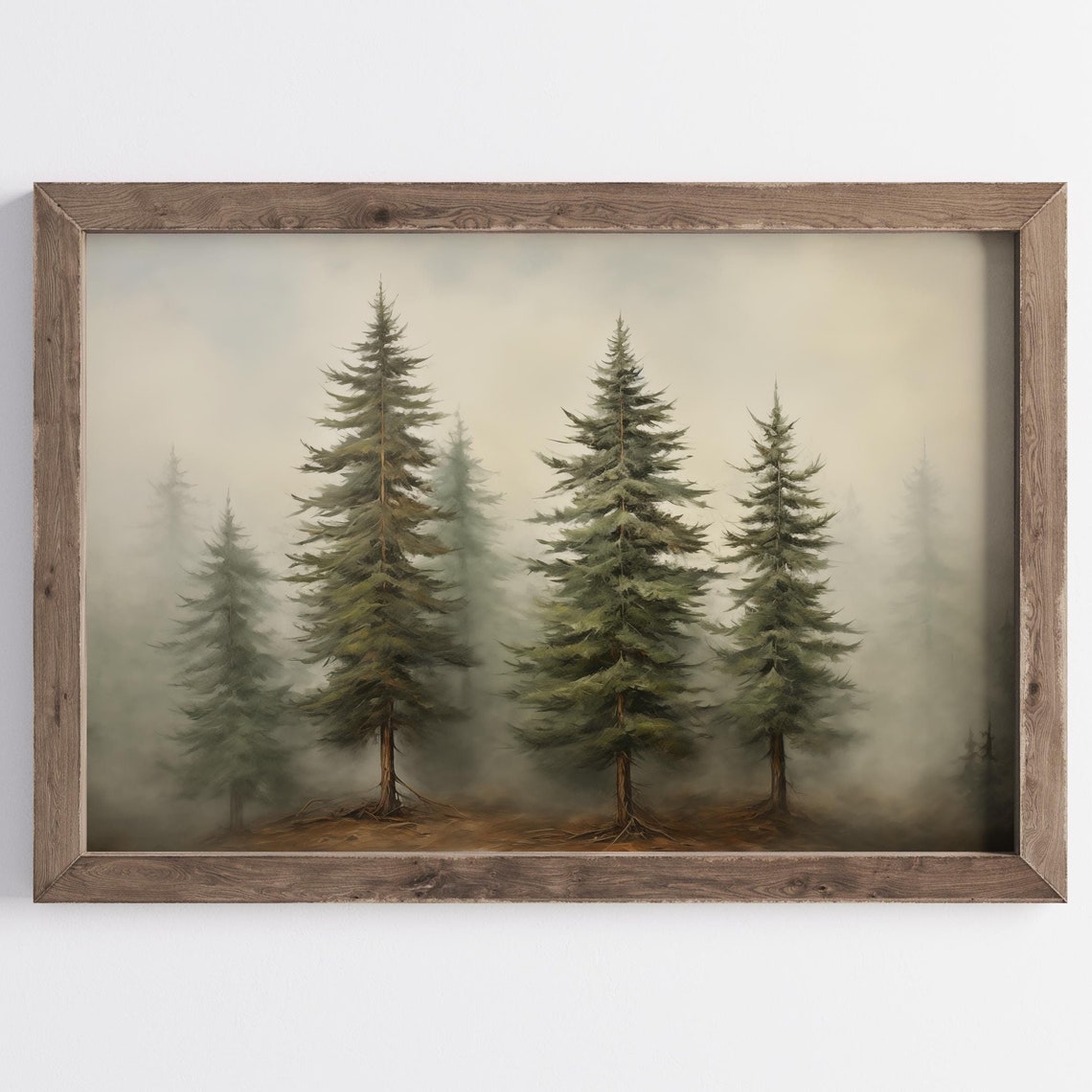 Misty Vintage Pine Tree Forest Neutral Winter Wonderland Poster