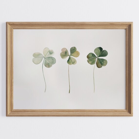 Shamrock Trio Watercolor Saint Patricks Day Boho Decor Wall Art