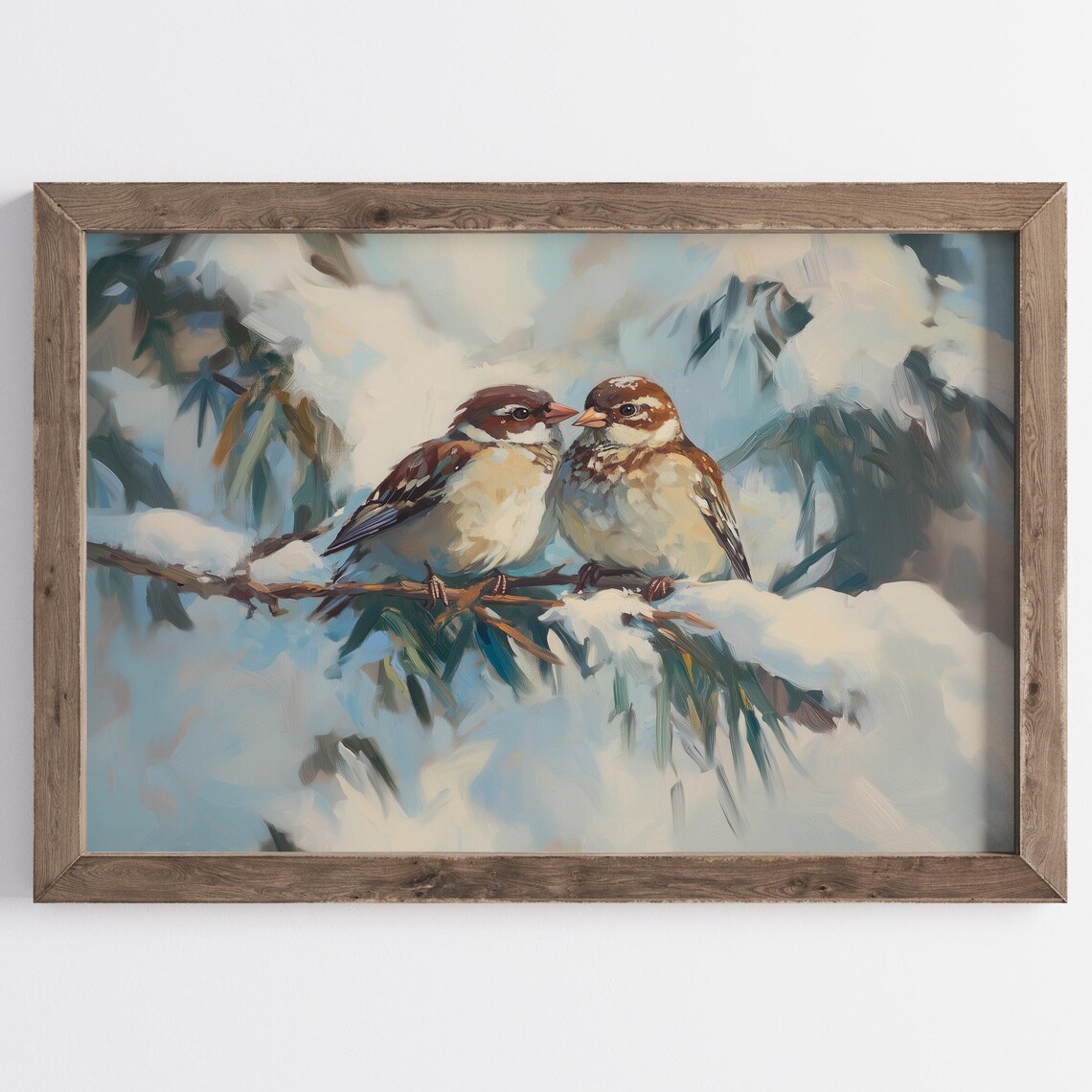 Snowy Christmas Wall Art Winter Nature Bird Christmas Oil Painting Winter Art Christmas Decor Nature Wall Art Winter Forest Print