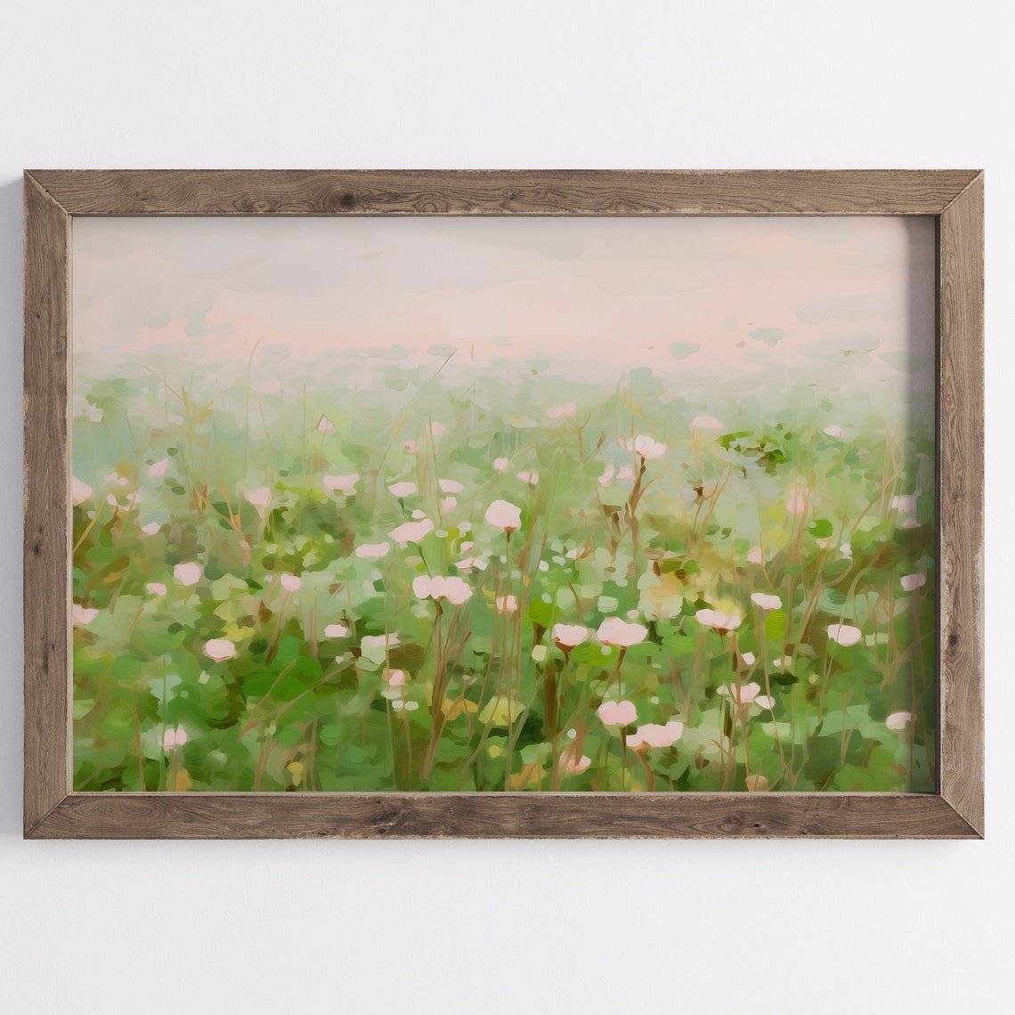 Soft Pink Wildflower Meadow Abstract Spring Pastel Landscape Print