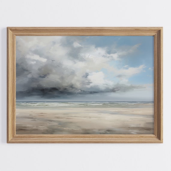 Vintage Coastal Print Ocean Wall Art Beach Print Dark Coastal Landscape Painting Moody Summer Print Oil Painting Vintage Art