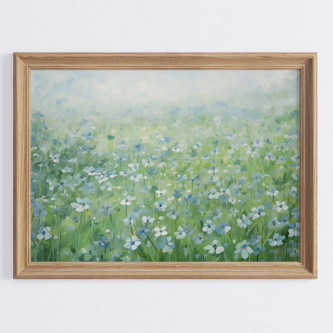 Blue and White Wildflower Meadow Abstract Soft Spring Landscape Print