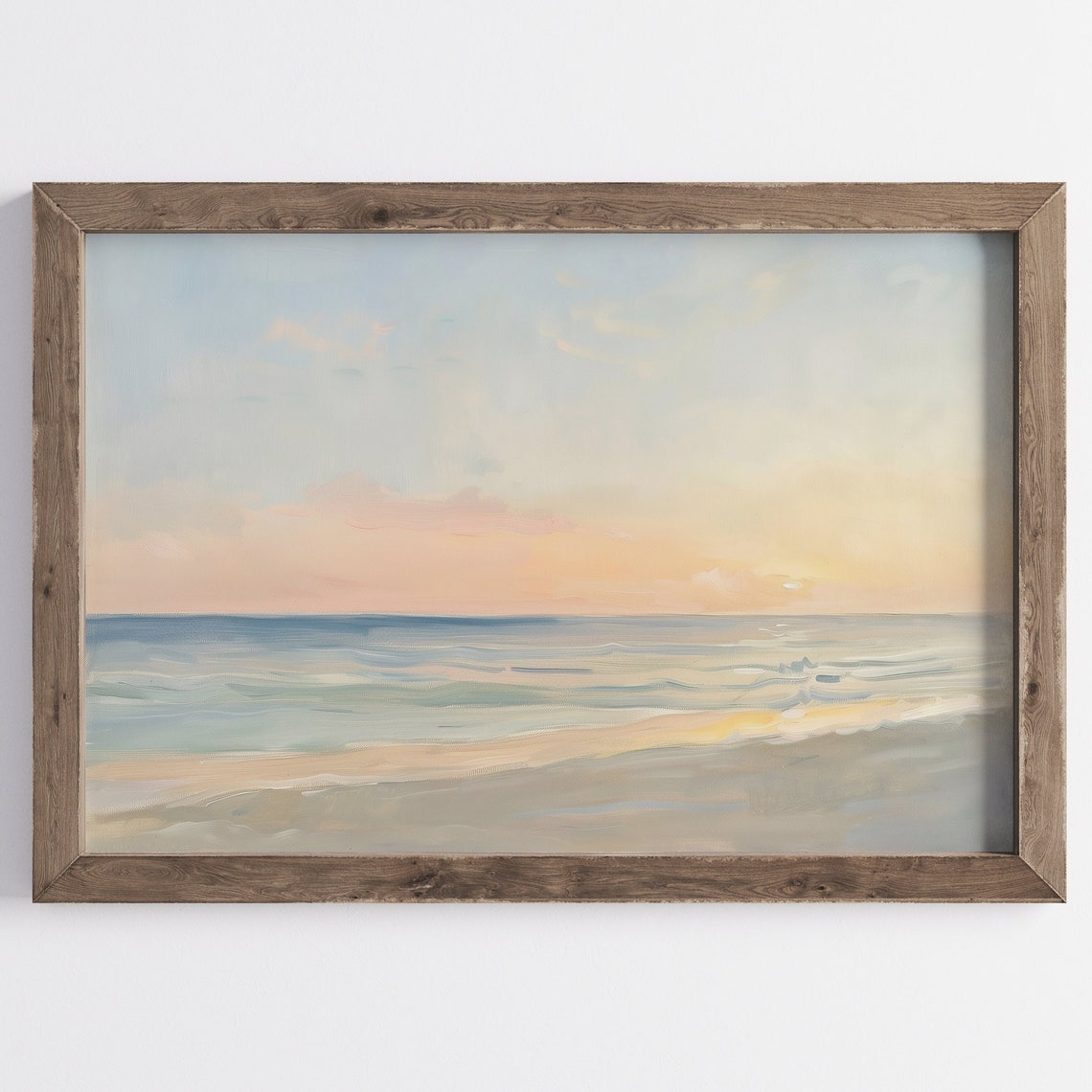 Pastel Beach With Ocean Waves On Sandy Shore Calm Coastal Poster