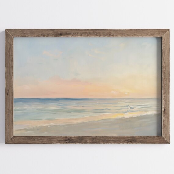 Pastel Beach With Ocean Waves On Sandy Shore Calm Coastal Poster