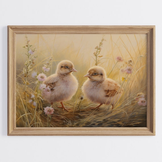 Easter Wall Art Farmhouse Print Vintage Wildflower Art Cute Chick Vintage Easter Decor Spring Nursery Room Wall Art