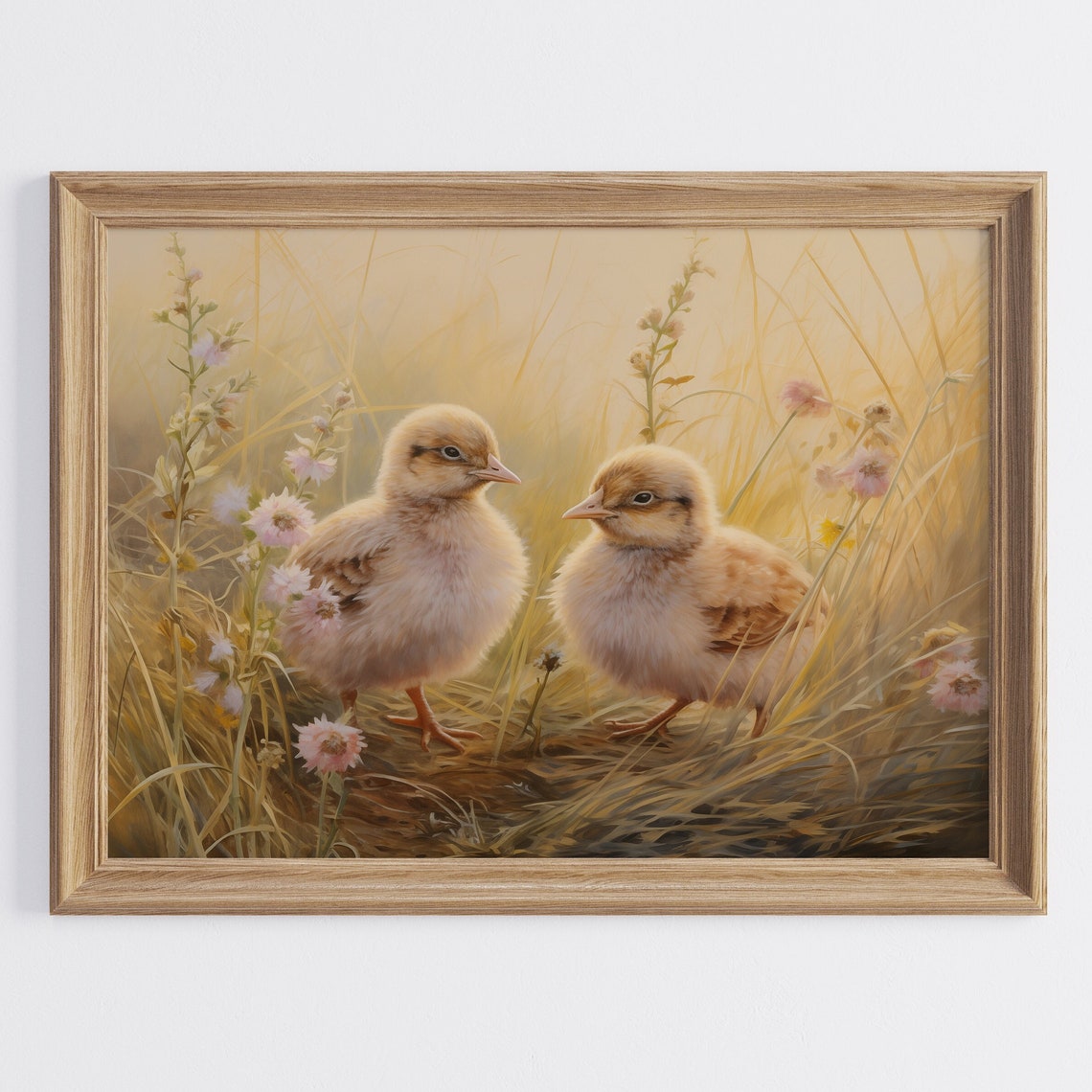 Easter Wall Art Farmhouse Print Vintage Wildflower Art Cute Chick Vintage Easter Decor Spring Nursery Room Wall Art