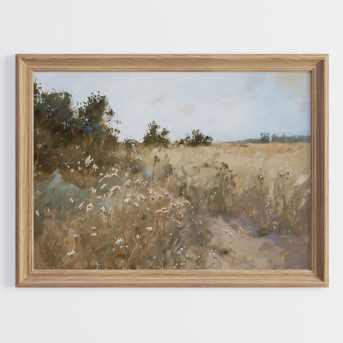 Vintage Neutral Wildflower Field Landscape Golden Meadow Poster