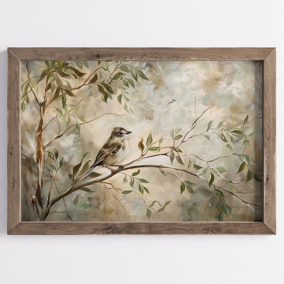 Vintage Spring Bird Art Print, Rustic Nature Decor