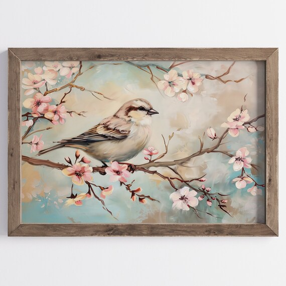 Bird Cherry Blossom Vintage Spring Tree Art Print