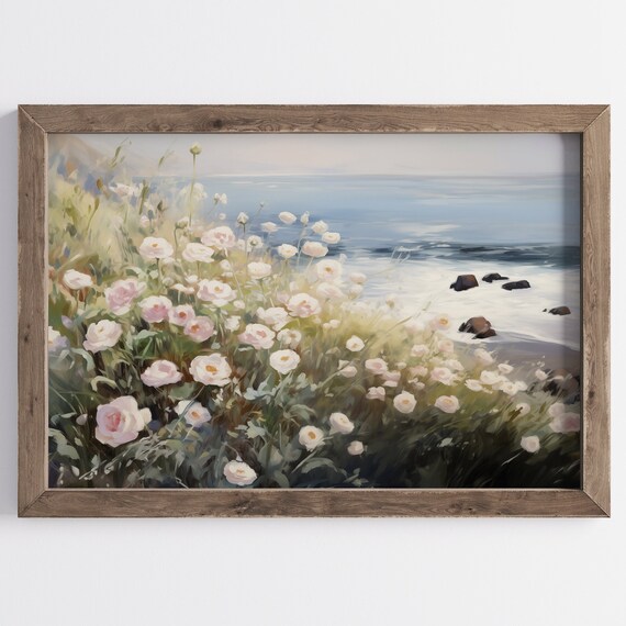 White Wildflowers By The Sea Coastal Floral Ocean Breeze Wall Art