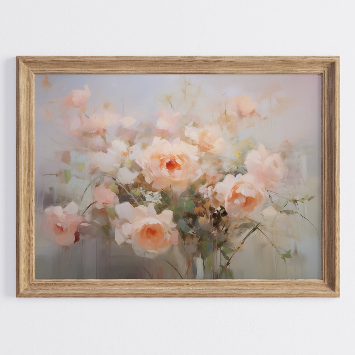 Soft Blush Pink Peonies Bouquet Impressionist Floral Oil Poster