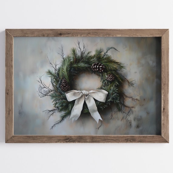 Christmas Vintage White Wreath Christmas Decor Wreath Christmas Wall Art Rustic Christmas Wall Art Moody Holiday Decor Winter Wreath Decor