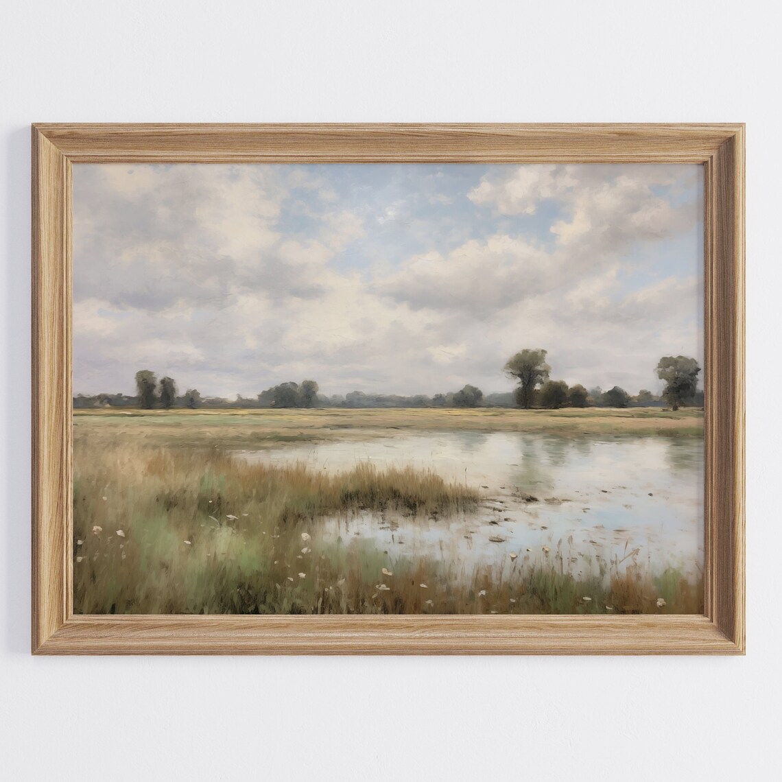 Tranquil Marsh Pond Neutral Country Landscape Oil Painting Print