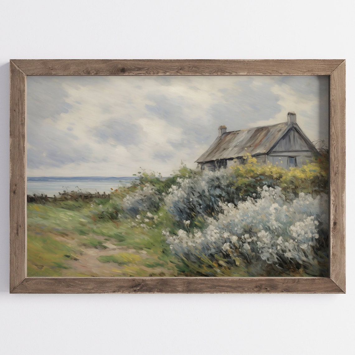 Rustic Seaside Cottage Wildflower Meadow Coastal Landscape Poster