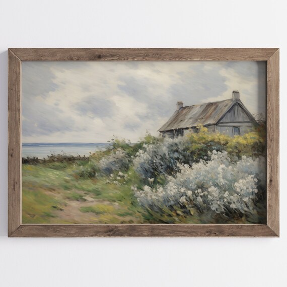 Rustic Seaside Cottage Wildflower Meadow Coastal Landscape Poster