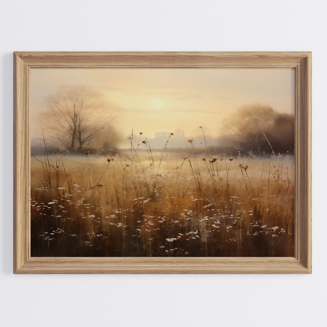 Golden Meadow Sunrise with Delicate White Wildflowers Glow Poster