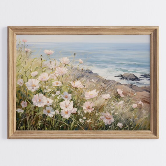 Coastal Wildflowers on Cliff Overlooking the Sea Meadow Poster